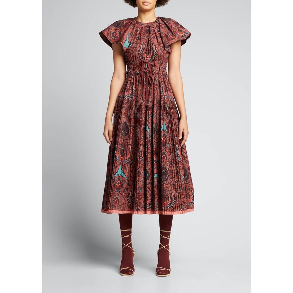 Ulla Johnson Delmara Pleated Cotton Poplin Midi Dress Carmine Size 0
